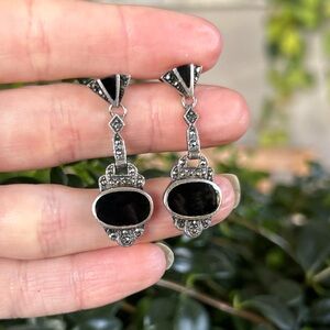 Vintage Art Deco Sterling Silver and Black Onyx Earrings